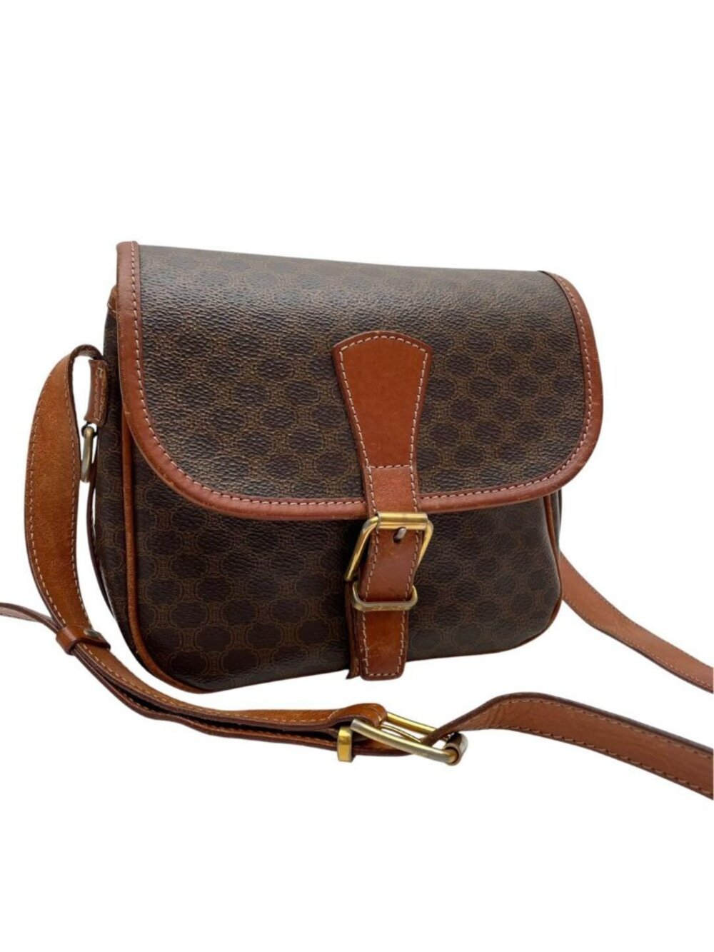 Celine Macadam Triomphe Leather Shoulder Bag Brown